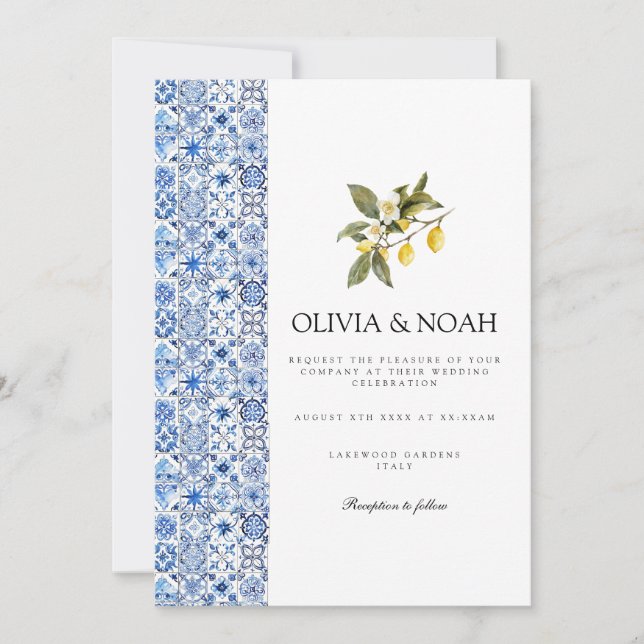 Mediterranean Lemon Tiles Wedding Einladung (Vorderseite)