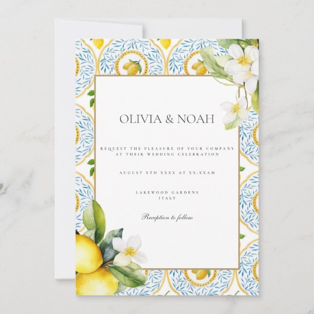 Mediterranean Lemon Tiles Wedding Einladung (Vorderseite)