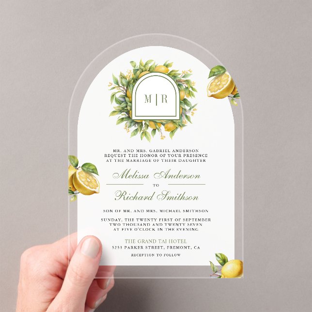 Mediterranean Lemon Wedding Acryleinladungen (Insitu (Handheld))