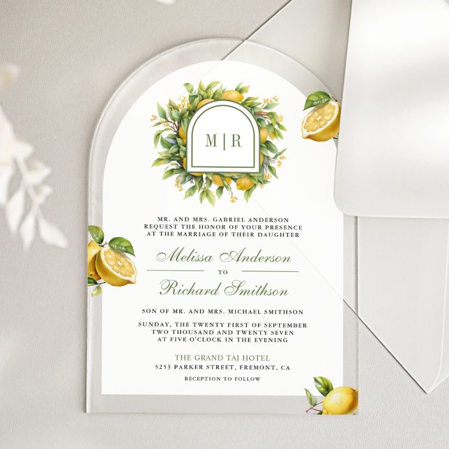 Mediterranean Lemon Wedding Acryleinladungen (Von Creator hochgeladen)
