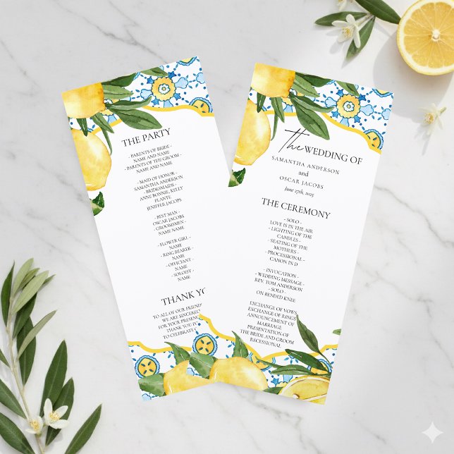 Mediterranean Lemon Wedding Ceremony Program | Menükarte (Von Creator hochgeladen)