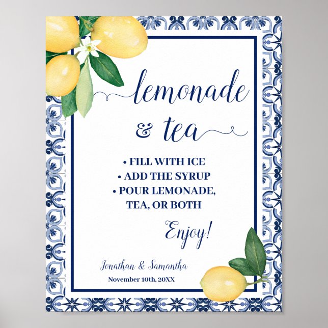 Mediterranean Lemonade & Tea Bar Wedding Shower Poster (Vorne)
