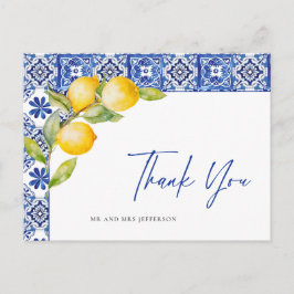 Mediterranean Lemons Blue Tiles Wedding Vielen Dan Postkarte