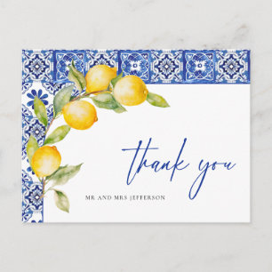 Mediterranean Lemons Blue Tiles Wedding Vielen Dan Postkarte