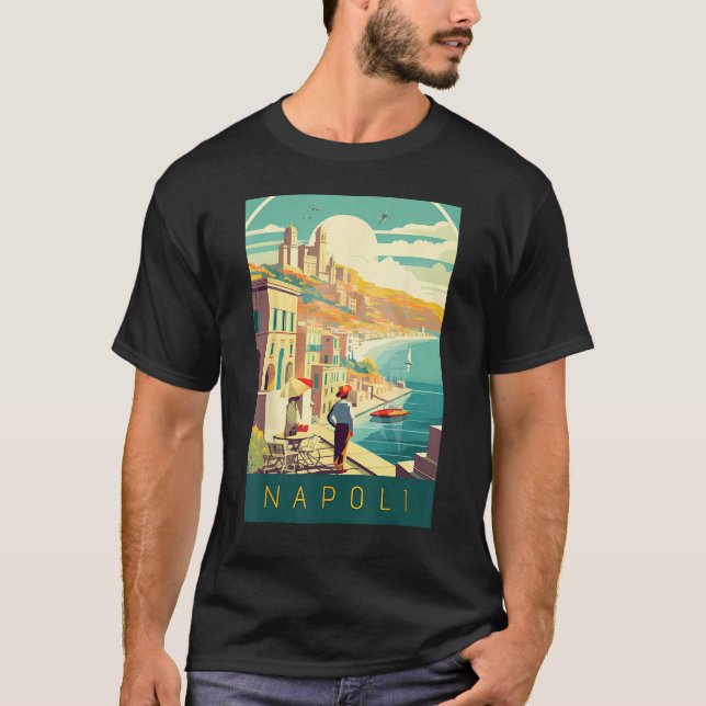 Mediterranean Magic Naples Vintage Poster Art T-Shirt (Vorderseite)
