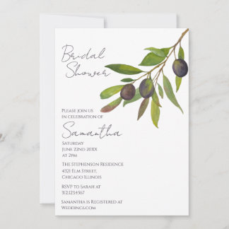 Mediterranean Minimal Olive Branch Bridal Shower Einladung