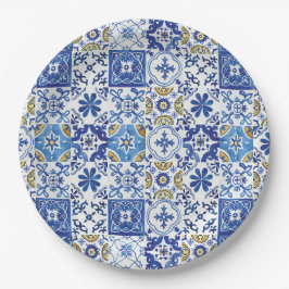 Mediterranean Mosaic Tiles Blue Birthday Party Pappteller