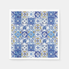 Mediterranean Mosaic Tiles Blue Birthday Party Serviette