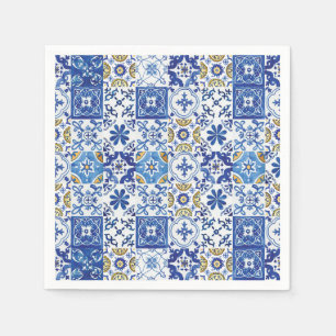 Mediterranean Mosaic Tiles Blue Birthday Party Serviette