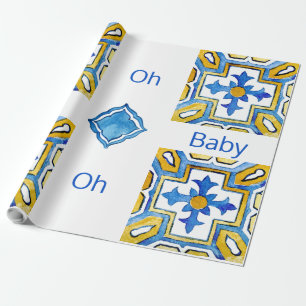 Mediterranean Oh Baby Blue und Gelbe Dusche Geschenkpapier