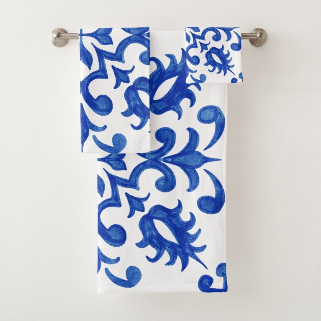 Mediterranean Portuguese Blue Tile Badhandtuch Set (Insitu)