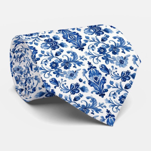 Mediterranean Portuguese Blue Tile Detail Krawatte (Gerollt)