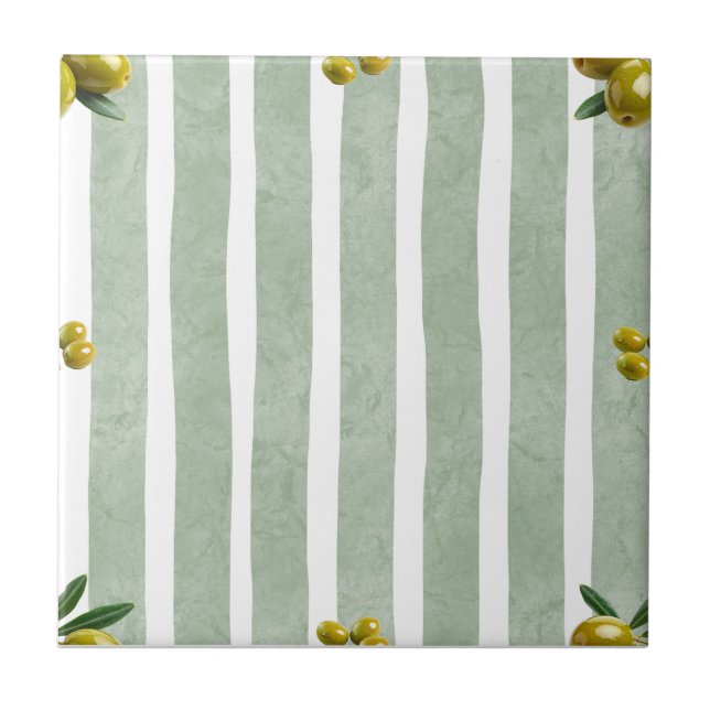 Mediterranean Sage Green Stripe Pattern Olive Fliese (Vorderseite)