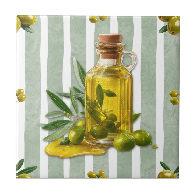 Mediterranean Sage Green Stripe Pattern Olive Oil Fliese (Vorderseite)