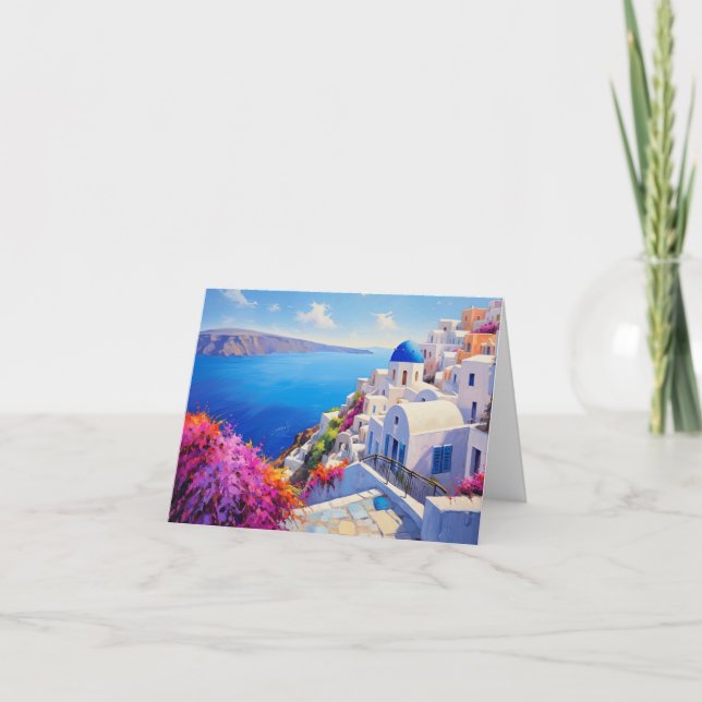 Mediterranean Sea & Village Coastal Thank You Card Dankeskarte (Vorderseite)