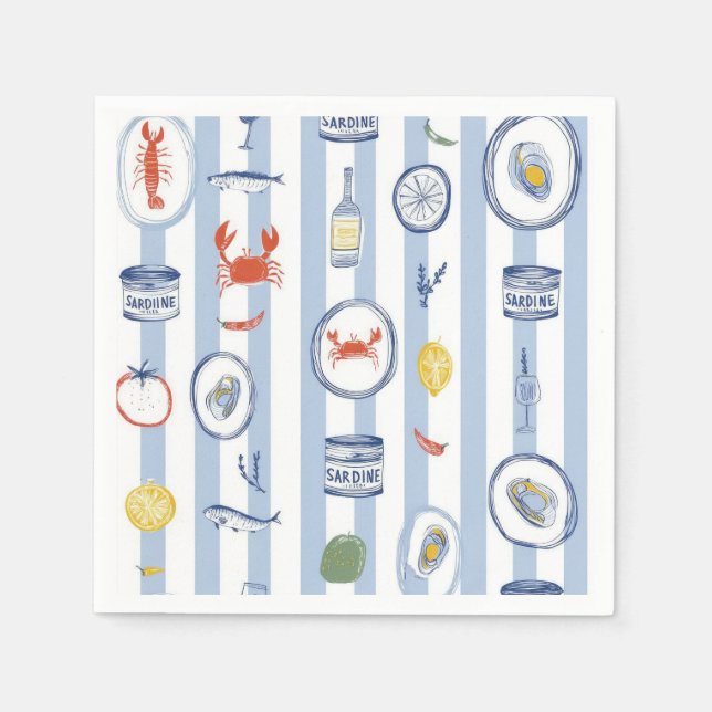 Mediterranean Seafood Sardine Blue Stripe Pattern Serviette (Vorderseite)