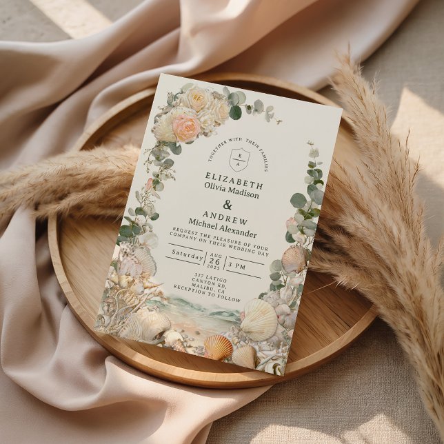 Mediterranean Seashell Botanical Wedding Einladung (Von Creator hochgeladen)