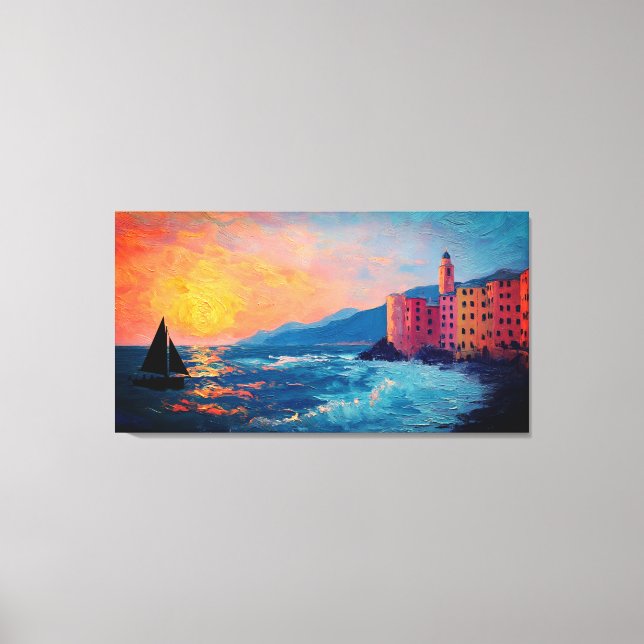 Mediterranean Seaside Village Canvas Wall Art Leinwanddruck (Vorderseite)