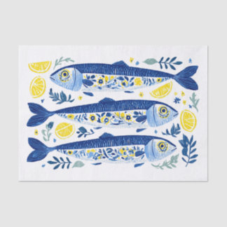 Mediterranean Summer Blue and Yellow Sardines Seidenpapier