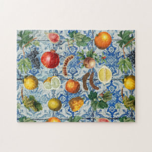 Mediterranean Summer Fruit & Blue White Mosaic  Puzzle