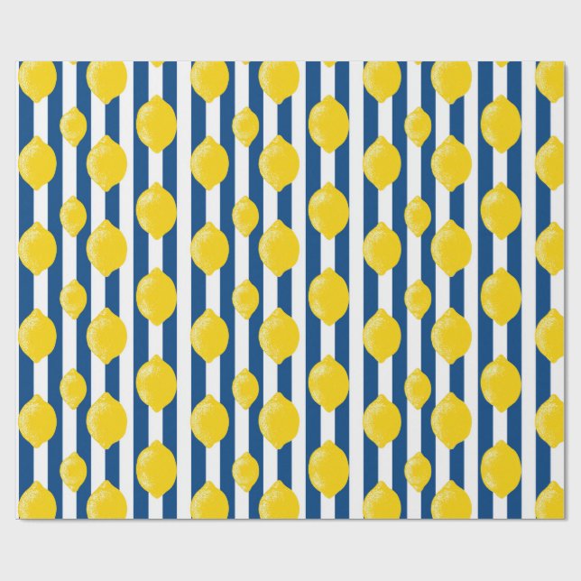 Mediterranean Summer Stripes and Lemons Geschenkpapier (Flach)