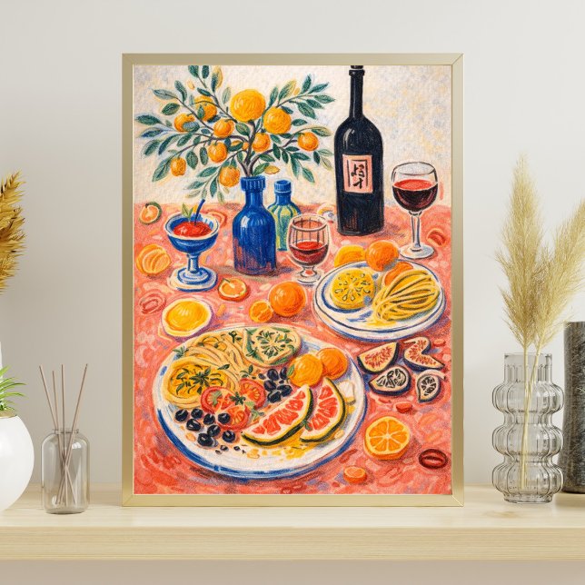 Mediterranean Table Still Life – Wine, Citrus Poster (Von Creator hochgeladen)