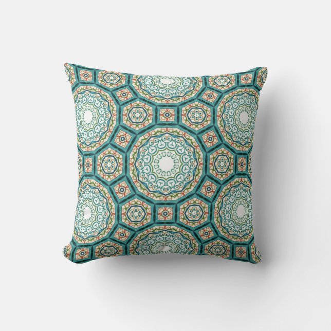 Mediterranean Teal Tile Pattern Kissen (Vorderseite)
