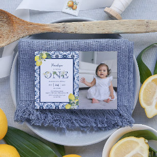 Mediterranean Tile Lemon Baby Girl Erster Geburtst Einladung