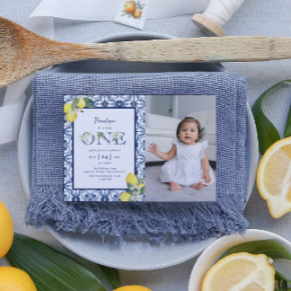 Mediterranean Tile Lemon Baby Girl Erster Geburtst Einladung