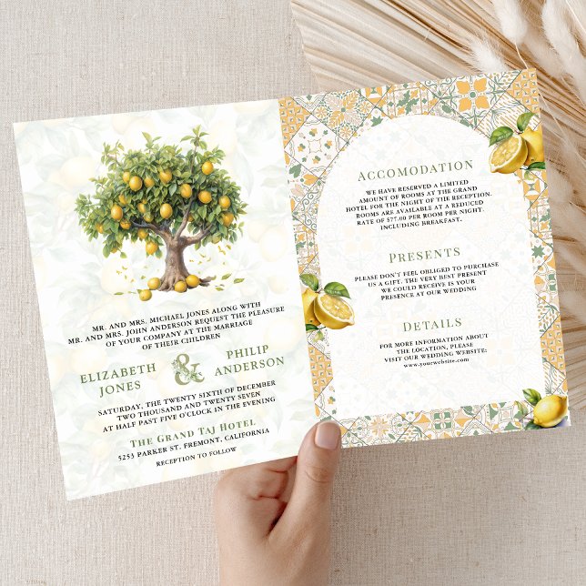 Mediterranean Tile Lemon Tree All in One Wedding Einladung (Von Creator hochgeladen)