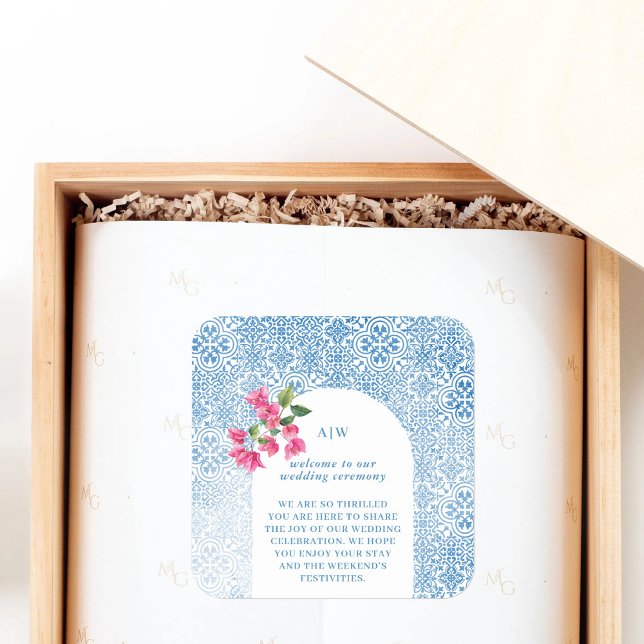 Mediterranean tile pattern quadratischer aufkleber (Von Creator hochgeladen)