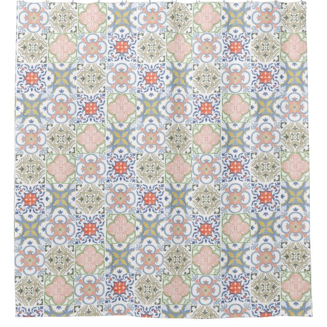 Mediterranean Tile – Vintage Portuguese Pattern Duschvorhang (Vorderseite)