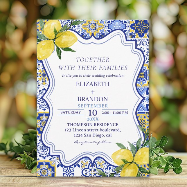 Mediterranean Tile Wedding with Lemons  Einladung (Von Creator hochgeladen)