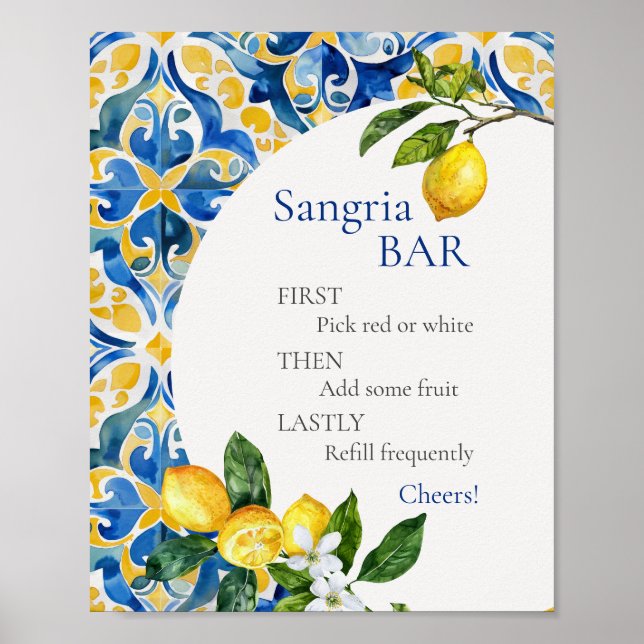 Mediterranean Tiles Lemon 25 Birthday Sangria Bar Poster (Vorne)