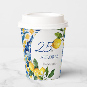 Mediterranean Tiles Lemon 25. Geburtstag Pappbecher