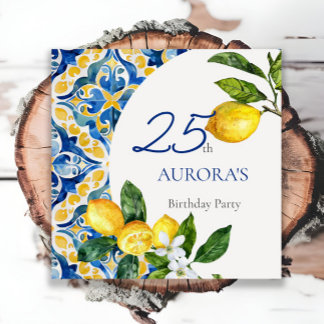 Mediterranean Tiles Lemon 25. Geburtstag Serviette