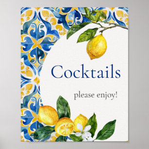 Mediterranean Tiles Lemon Birthday Cocktails Poster