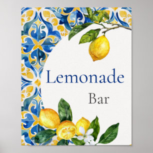 Mediterranean Tiles Lemon Birthday Lemonade Bar Poster