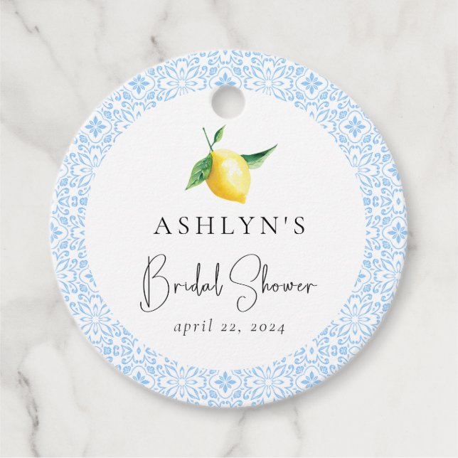 Mediterranean Tiles Lemon Brautparty Gevor Tag Geschenkanhänger (Vorderseite)