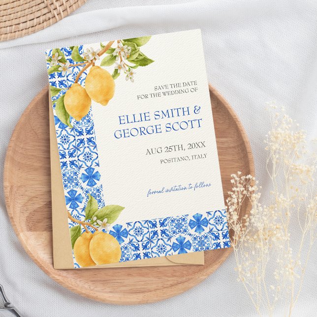 Mediterranean Tiles Lemon Citrus Italien Wedding Save The Date (Destination Wedding Italy Save the Date)