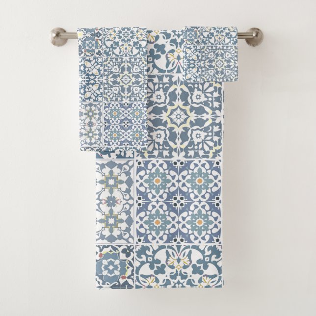 Mediterranean Tiles, Moroccan, Majolica, Azulejo Badhandtuch Set (Insitu)