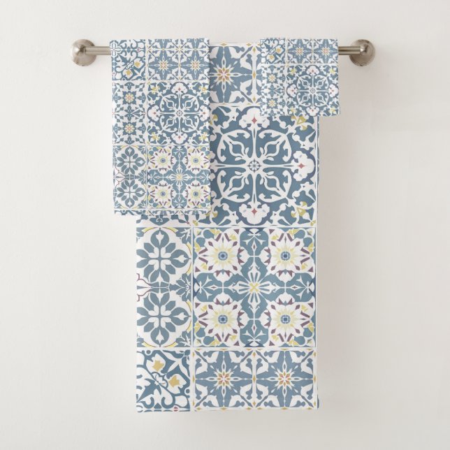 Mediterranean Tiles, Moroccan, Majolica, Azulejo Badhandtuch Set (Insitu)