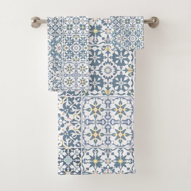 Mediterranean Tiles, Moroccan, Majolica, Azulejo Badhandtuch Set (Insitu)