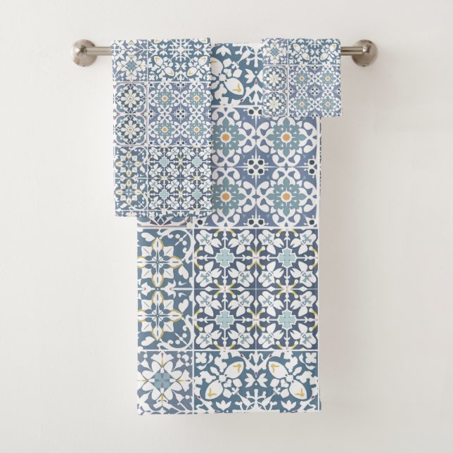 Mediterranean Tiles, Moroccan, Majolica, Azulejo Badhandtuch Set (Insitu)