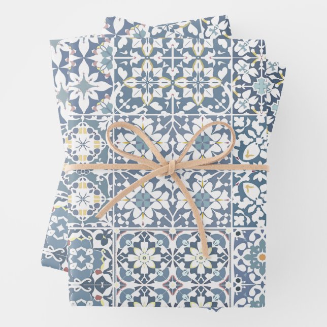 Mediterranean Tiles, Moroccan, Majolica, Azulejo Geschenkpapier Set (Beispiel)