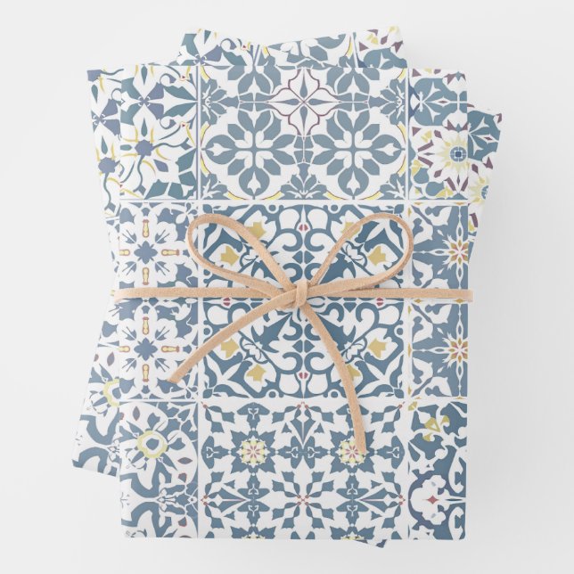 Mediterranean Tiles, Moroccan, Majolica, Azulejo Geschenkpapier Set (Beispiel)