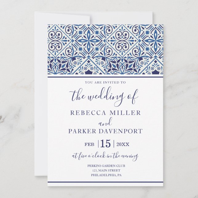 Mediterranean Tiles Wedding Einladung (Vorderseite)