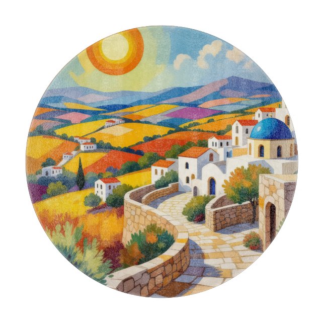 Mediterranean Village Painting Schneidebrett (Vorderseite)