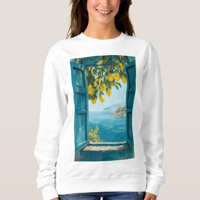 Mediterranean Window View Printable Art – Coastal  Sweatshirt (Vorderseite)