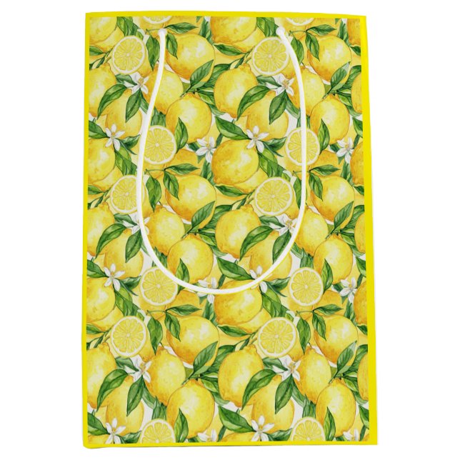 Mediterranean Zest: Watercolor Lemon & Blossom Mittlere Geschenktüte (Vorderseite)